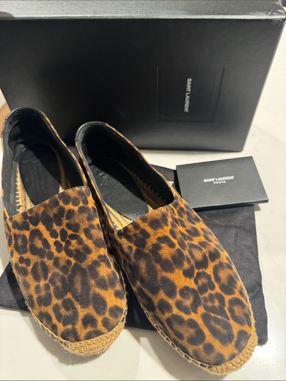 Saint Laurent Leopard Espadrille Slip-Ons - Brown/Black